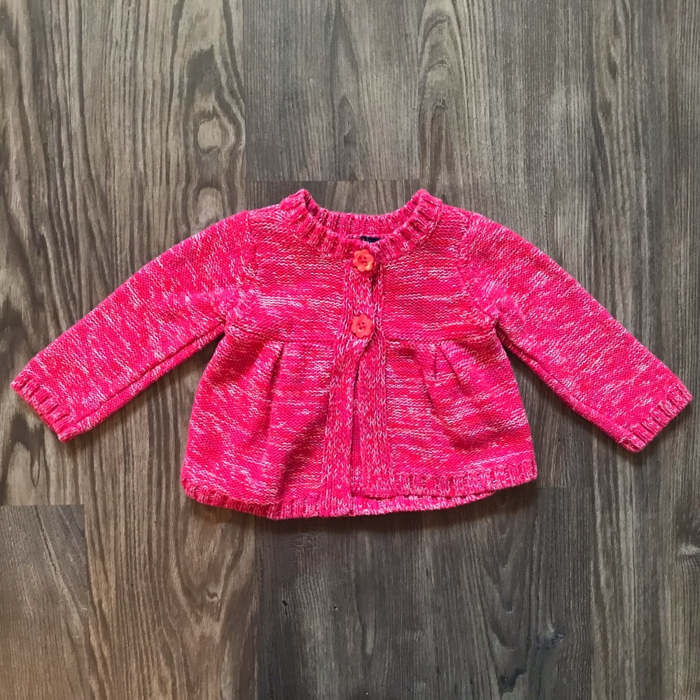 Pink Sweater Cardigan with Flower Buttons